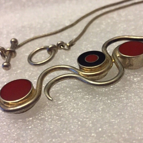 MODERNIST Sterling Silver Enamel Double Side Slidi - Picture 7 of 8